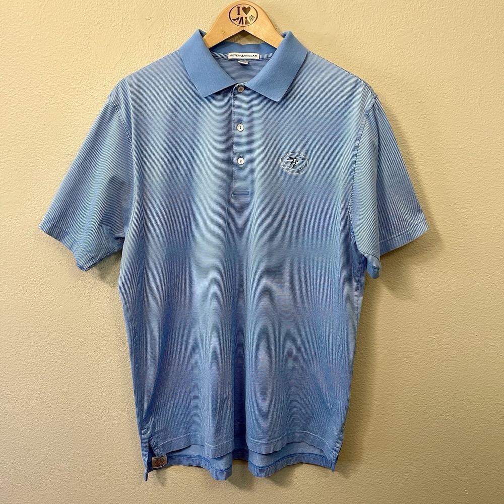Peter Millar Striped Summer Comfort‎ Polo Shirt Striped Light Blue Size L
